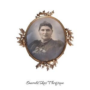 Vintage large bubble glass ornate metal picture frame with woman free shipping